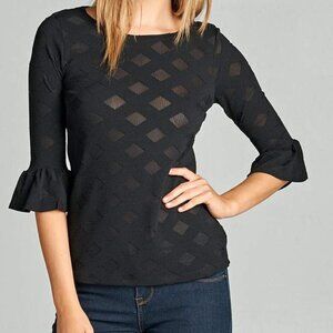 Black Diamond 3/4 Sleeve Ruffle Top USA Made